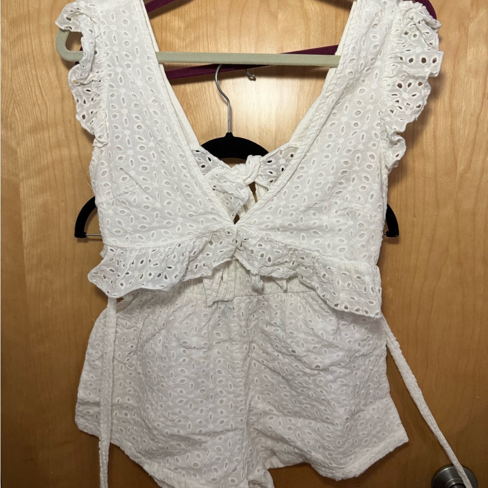 White Eyelet Lace Sleeveless Top